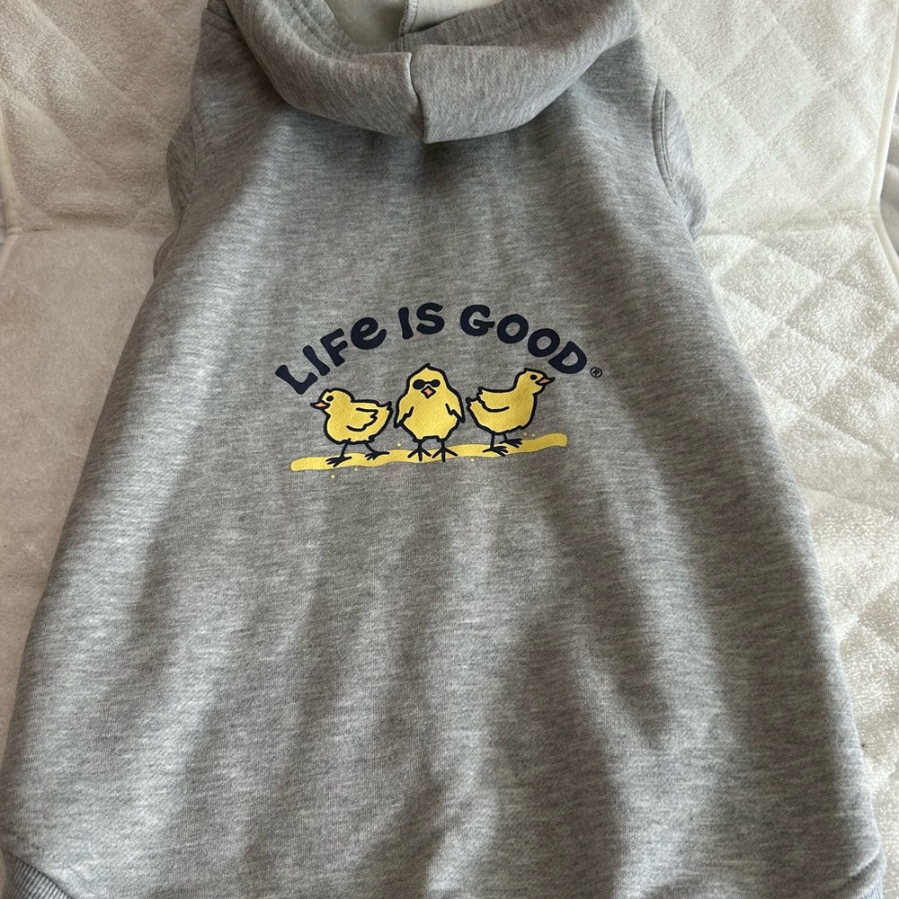 Life Is Good Gray Dog Hoodie with Yellow Chicks XL